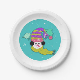 Sneeuwman Aqua Winter Vogels Papieren Bord