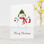 Sneeuwman aquarel Kerst Kaart (Gele Bloem)