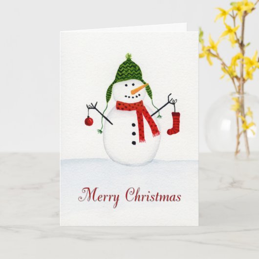 Sneeuwman aquarel Kerst Kaart (Gele Bloem)