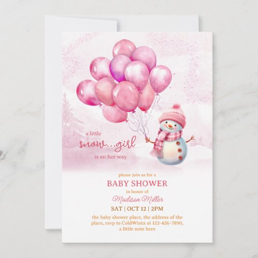 Sneeuwman Baby Meisje Baby shower Kaart (Voorkant)