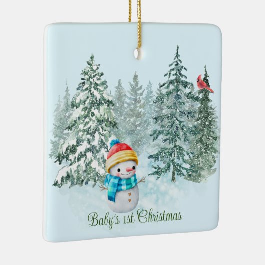 Sneeuwman Baby's 1e Kerstmis Keramisch Ornament (Rechts)