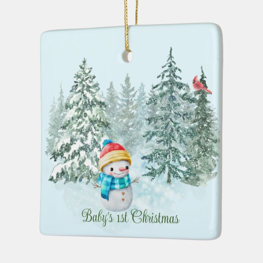Sneeuwman Baby's 1e Kerstmis Keramisch Ornament (Links)