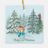 Sneeuwman Baby's 1e Kerstmis Keramisch Ornament (Voorkant)