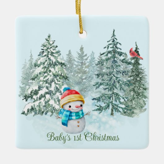 Sneeuwman Baby's 1e Kerstmis Keramisch Ornament (Voorkant)