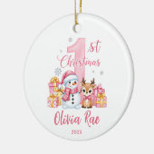Sneeuwman Baby's 1e Kerstmis Keramisch Ornament (Links)