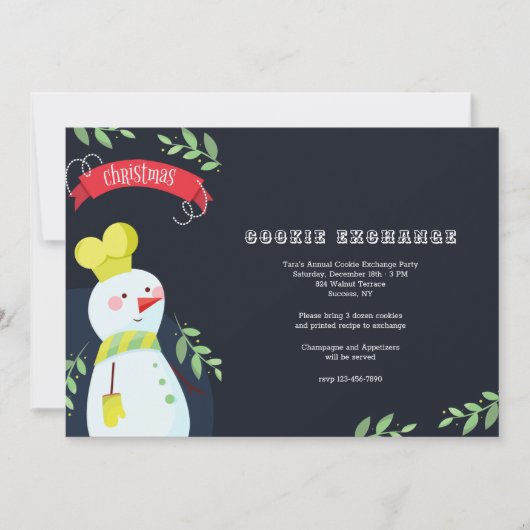 Sneeuwman Baker Cookie Uitwisselingsfeest Uitnodig Kaart (Voorkant)