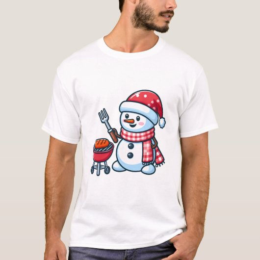 Sneeuwman Barbeque Cartoon T-shirt (Voorkant)