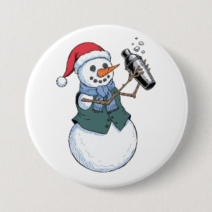 Sneeuwman Bartender Kerstmis 2026 Vakantie Cocktai Ronde Button 7,6 Cm