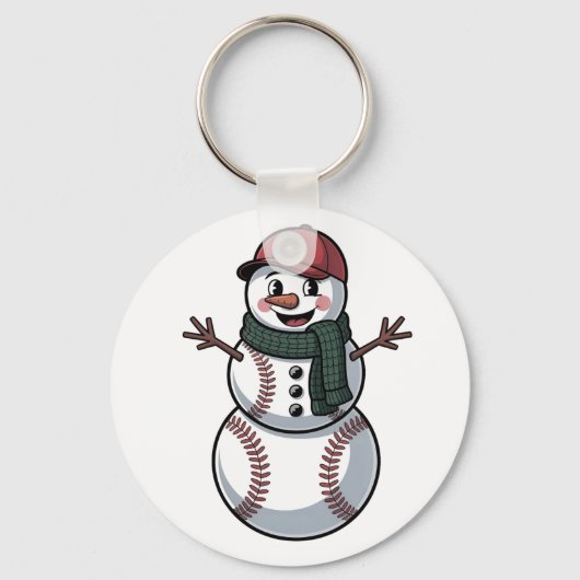 Sneeuwman Baseball Kerstman Baseball Sport Sleutelhanger (Voorkant)
