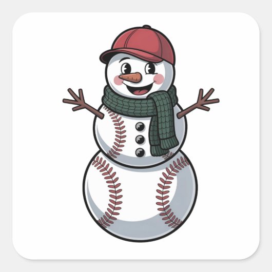 Sneeuwman Baseball Kerstman Baseball Sport Vierkante Sticker (Voorkant)