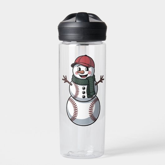 Sneeuwman Baseball Kerstman Baseball Sport Waterfles (Voorkant)