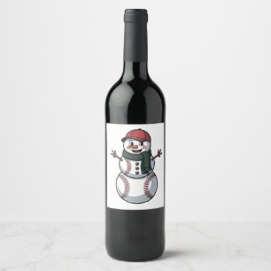 Sneeuwman Baseball Kerstman Santa Baseball Sport Wijn Etiket