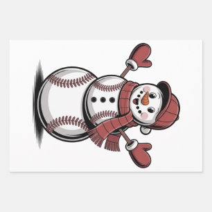 Sneeuwman Baseball Kerstsport liefhebbers Inpakpapier Vel