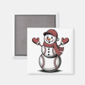 Sneeuwman Baseball Kerstsport liefhebbers Magneet (Voorkant / Achterkant)