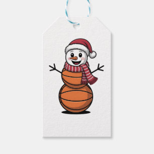 Sneeuwman Basketbal Kerst Sportliefhebbers  Cadeaulabel