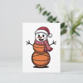 Sneeuwman Basketbal Kerst Sportliefhebbers  Feestdagenkaart (Staand voorkant)