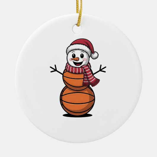 Sneeuwman Basketbal Kerst Sportliefhebbers Keramisch Ornament (Voorkant)