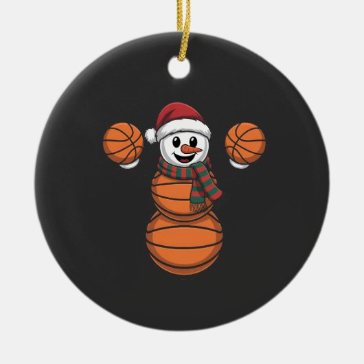 Sneeuwman Basketbal Kerstman Baseball Sport Keramisch Ornament (Voorkant)
