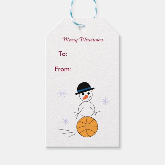 Sneeuwman Basketbalspeler Cadeaulabel (Voorkant)