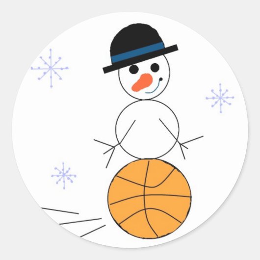 Sneeuwman Basketbalspeler Ronde Sticker (Voorkant)