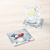 Sneeuwman biedt liefde met een groot hart kartonnen onderzetters (Insitu)