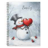 Sneeuwman biedt liefde met een groot hart notitieboek (Voorkant)
