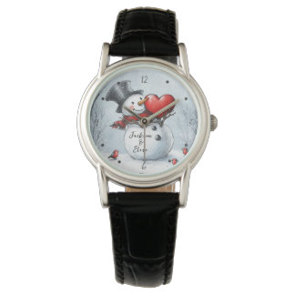 Sneeuwman biedt liefde met een groot rood hart horloge