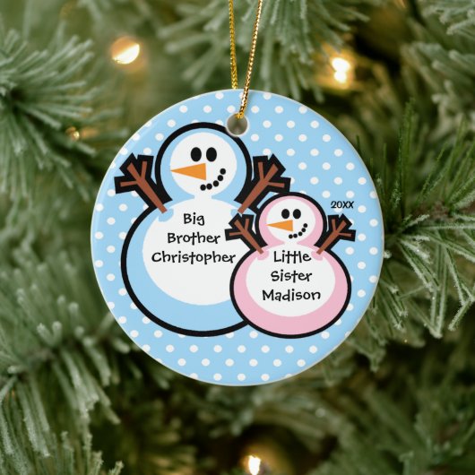 Sneeuwman Big Brother & Lil Sis Kerstornament Keramisch Ornament (Boom)