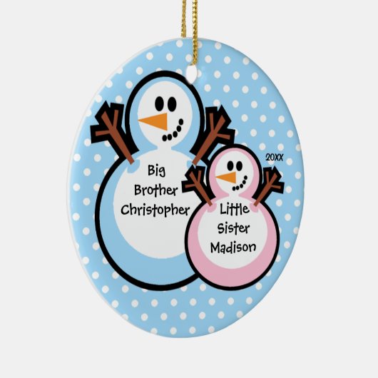 Sneeuwman Big Brother & Lil Sis Kerstornament Keramisch Ornament (Rechts)