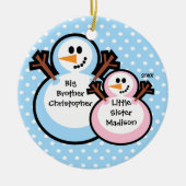 Sneeuwman Big Brother & Lil Sis Kerstornament Keramisch Ornament (Voorkant)