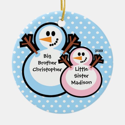 Sneeuwman Big Brother & Lil Sis Kerstornament Keramisch Ornament (Voorkant)