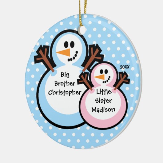 Sneeuwman Big Brother & Lil Sis Kerstornament Keramisch Ornament (Links)