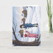 Sneeuwman bij de hutten kaart (Voorkant)