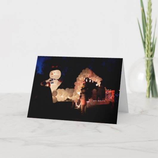 Sneeuwman bij de Parade van het Elektrische Licht Feestdagen Kaart (Voorkant)