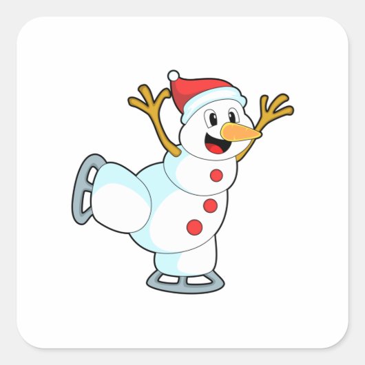 Sneeuwman bij Ice skating met Ice schaatsen.PNG Vierkante Sticker (Voorkant)