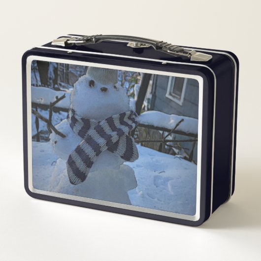 Sneeuwman bij mijn tafel metalen lunchbox (Achterkant)