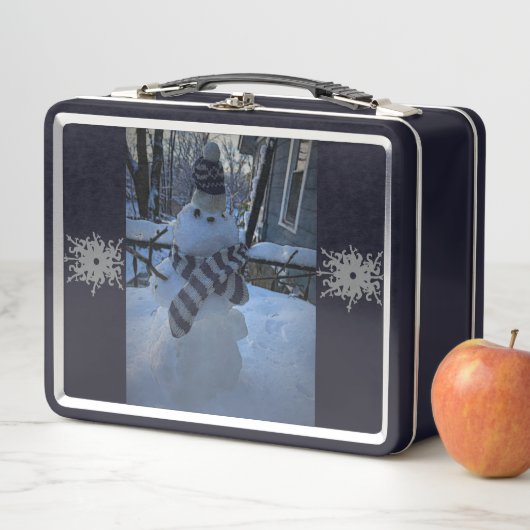 Sneeuwman bij mijn tafel metalen lunchbox (In situ)