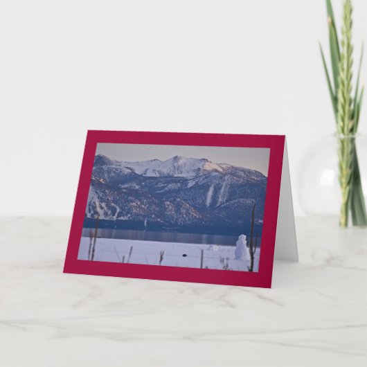 Sneeuwman bij rand van Meer Tahoe Feestdagen Kaart (Voorkant)