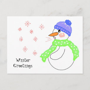 Sneeuwman Blaast Sneeuwvlok Groeten Briefkaart