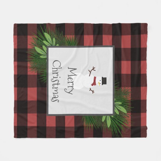 Sneeuwman Black en Red Buffalo Plaid Fleece Deken (Voorkant (Horizontaal))