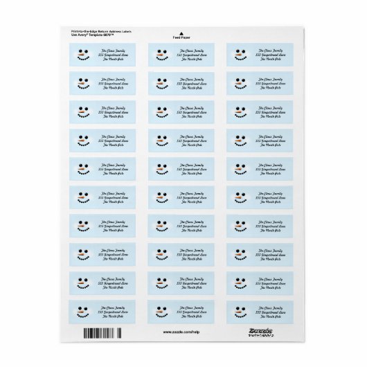 Sneeuwman Blauw en Wit Vakantie Labels (Full Sheet)