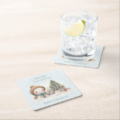  Sneeuwman Blauw Naam Kerstmis 1e Verjaardag Kartonnen Onderzetters (Insitu)