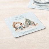  Sneeuwman Blauw Naam Kerstmis 1e Verjaardag Kartonnen Onderzetters (Schuin)