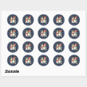 Sneeuwman Blauw Plaid Kerst retour adreslabels Ronde Sticker (Vel)