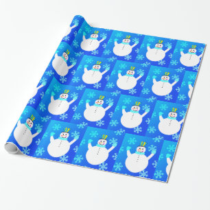 Sneeuwman Blauw Sneeuwvlokken Winter Geschenken Pa Cadeaupapier
