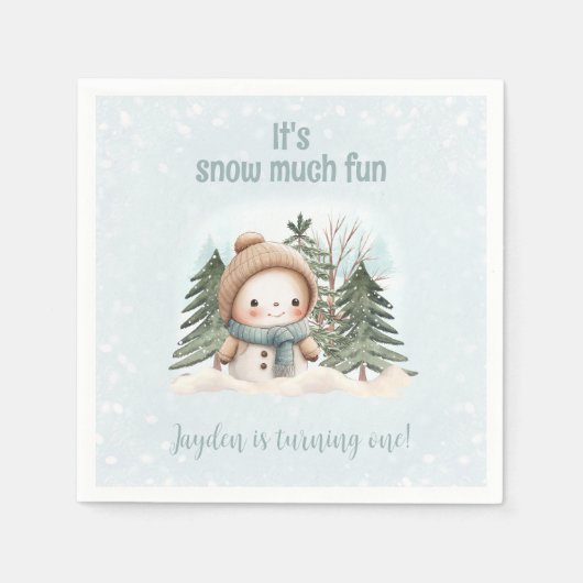  Sneeuwman Blauw Winter Eerste Verjaardagsservette Servet (Voorkant)