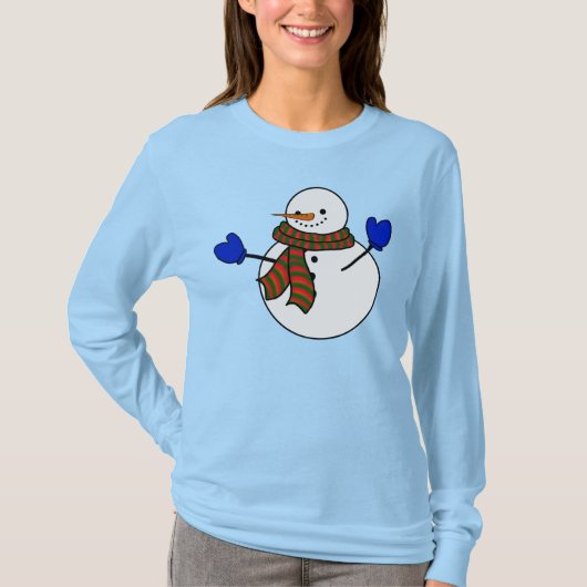 Sneeuwman Blauwe wanten Kerstmis T-shirt (Voorkant)