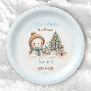 Sneeuwman Blue Christmas Boy Baby shower Papieren Bordje
