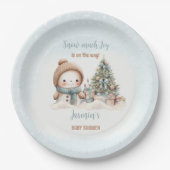  Sneeuwman Blue Christmas Boy Baby shower Papieren Bordje (Voorkant)