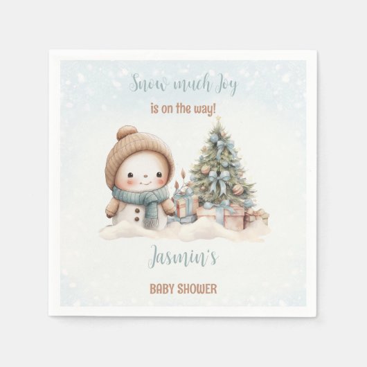  Sneeuwman Blue Christmas Boy Baby shower Servet (Voorkant)